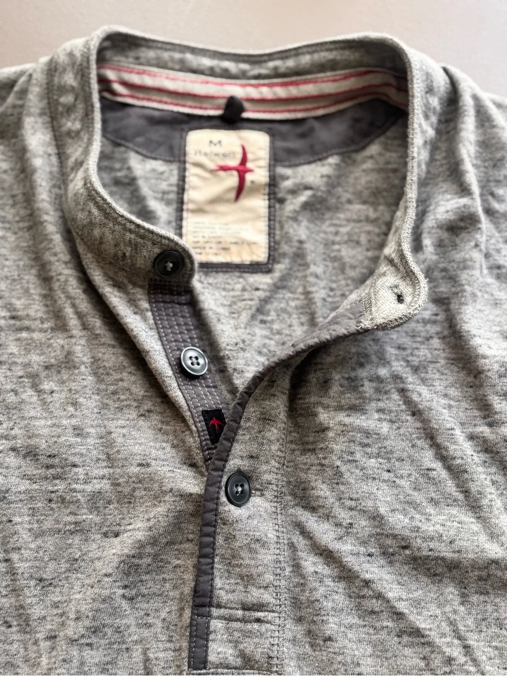 Relwen Huckberry men’s French Rib Henley polo sweater sweatshirt gray Sz medium - Picture 5 of 7